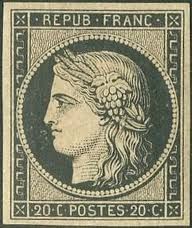 Timbre français 20c noir 1849