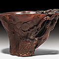 A finely carved rhinoceros horn “<b>pine</b>” <b>libation</b> <b>cup</b>, China, 17th century