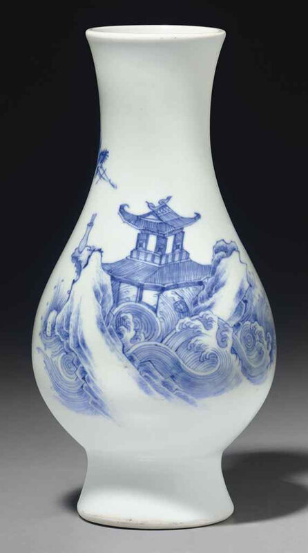 A blue and white pear-shaped vase, Transitional period, circa 1645-1655