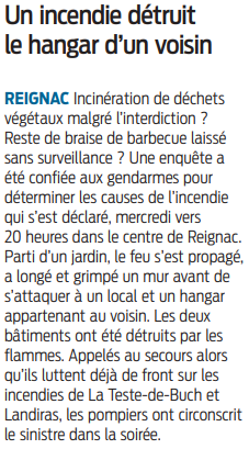 2022 07 15 SO Un incendie détruit le hangar d'un voisin