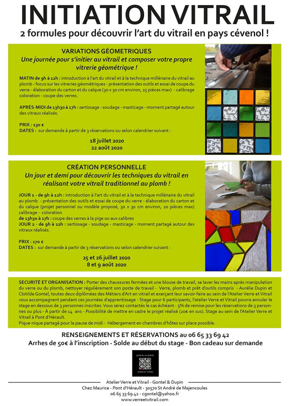 Formules initiation vitrail été 2020 - Atelier Verre et Vitrail Gontel et Dupin - web
