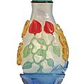 A four-color overlay clear glass 'Three Abundances' snuff bottle, Qing dynasty, 18th-early 19th century