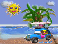 smiley vacances tropiques (mer plage soleil cocotier voiture)