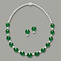 Very fine jadeite and <b>diamond</b> necklace and pair of matching <b>earclips</b>