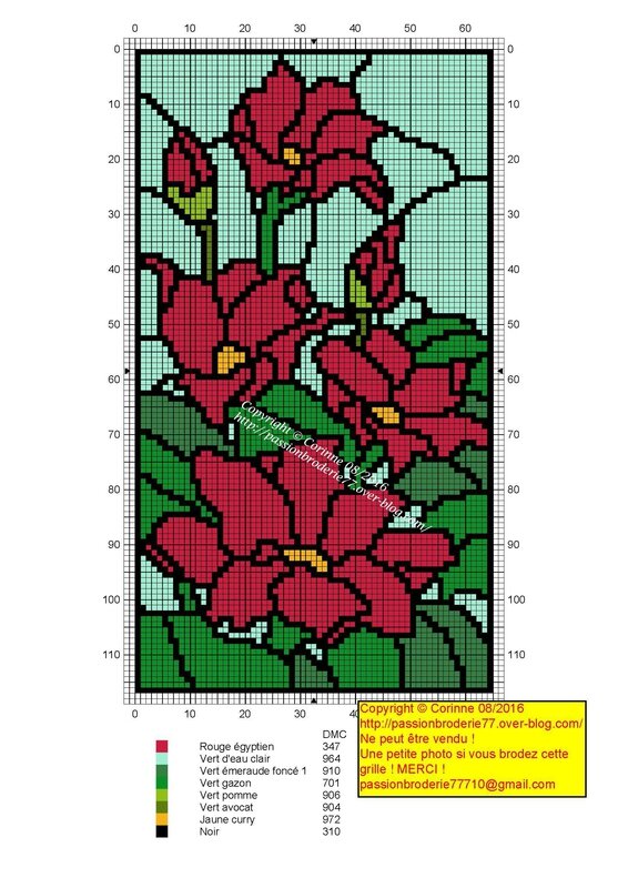 Vitrail fleurs rouges