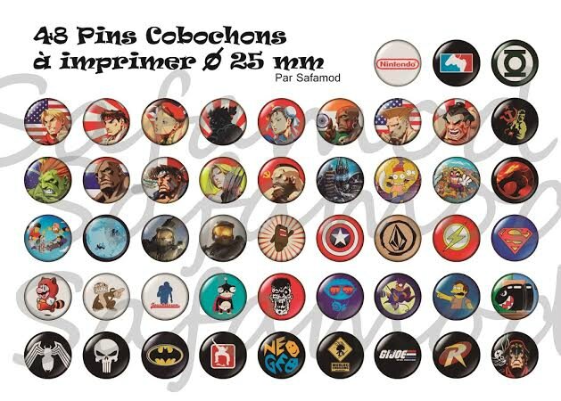 Images digitales pins cabochons ronds 25 mm