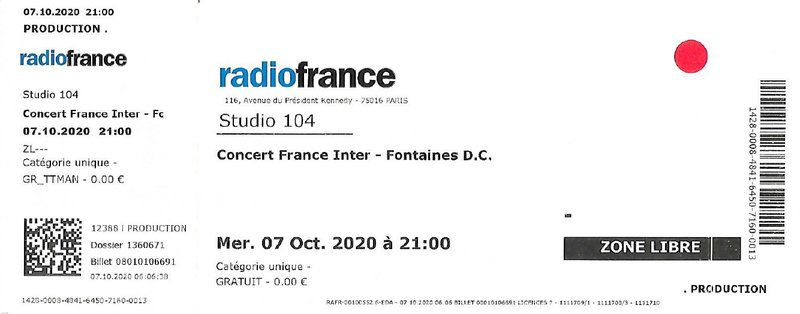 2020 10 07 Fontaines DC Studio 104 Billet