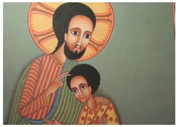 St Jean à la dernière Cène, icône de Tekeste Ibeyin, chapelle des frères d'Addis, Ethiopie