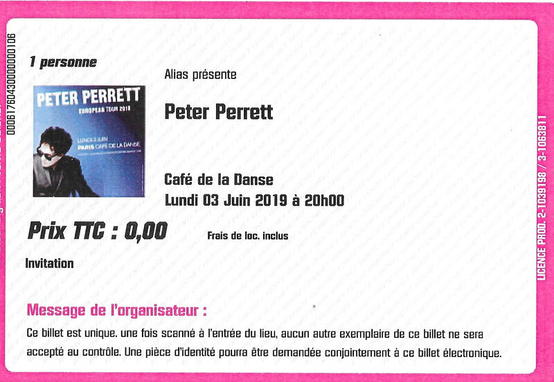 2019 06 03 Peter Perrett Café de la Danse Billet