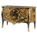 A gilt-bronze-mounted Chinese black lacquer commode stamped P. Roussel. Louis XV, circa <b>1745</b>