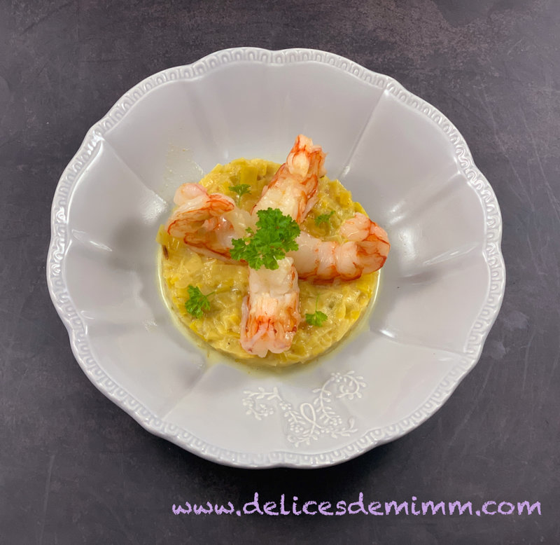 Gambas sur fondue de poireaux au Sauternes 4