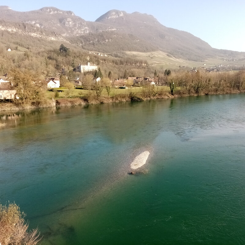 Le Rhône , frontière naturelle entre Ain et Savoie.