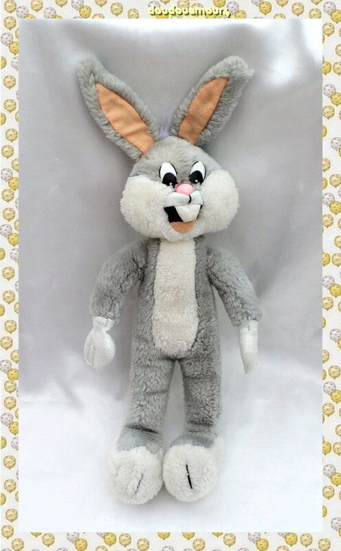 Doudou Peluche Lapin Bugs Bunny Gris Blanc Vintage Looney Tunes 32 cm