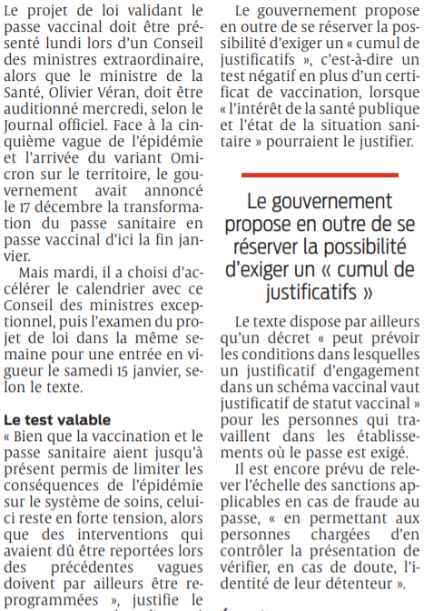 2021 12 24 SO Ce que dit le projet de loi sur le passe vaccinal2