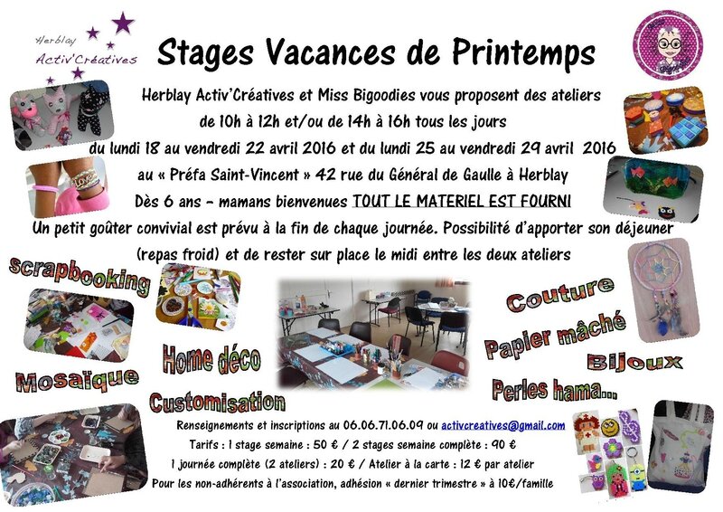 Stages Vacances printemps 2016