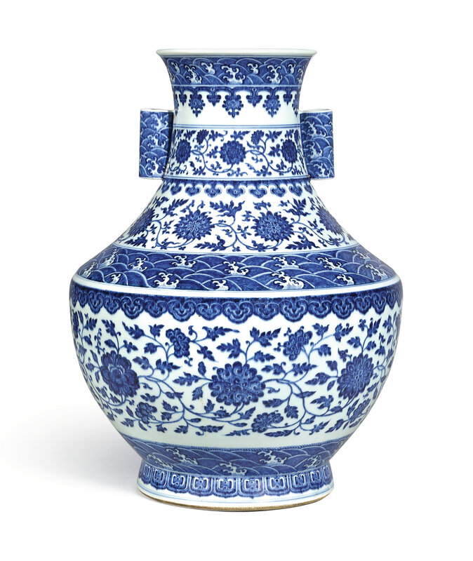 A fine and large blue and white 'floral' vase, hu, seal mark and period of Qianlong (1736-1795)