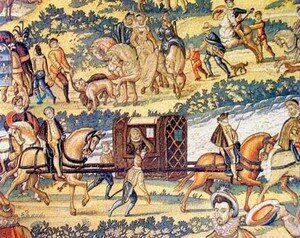 La reine en litière, extrait de la tapisserie des Valois, le voyage