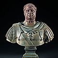 Portrait en buste de l'empereur Vespasien. Rome, Ateliers impériaux, Ier <b>siècle</b> ap. J.C & Italie, <b>XVIIe</b> <b>siècle</b>