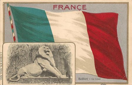 CPA Belfort Lion & drapeau français 2