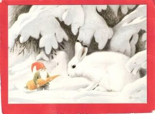 tomte et lapin dans la neige