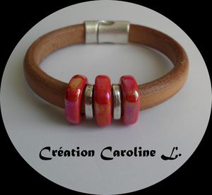 Bracelet magnetique cuir naturel, métal & céramique(1)