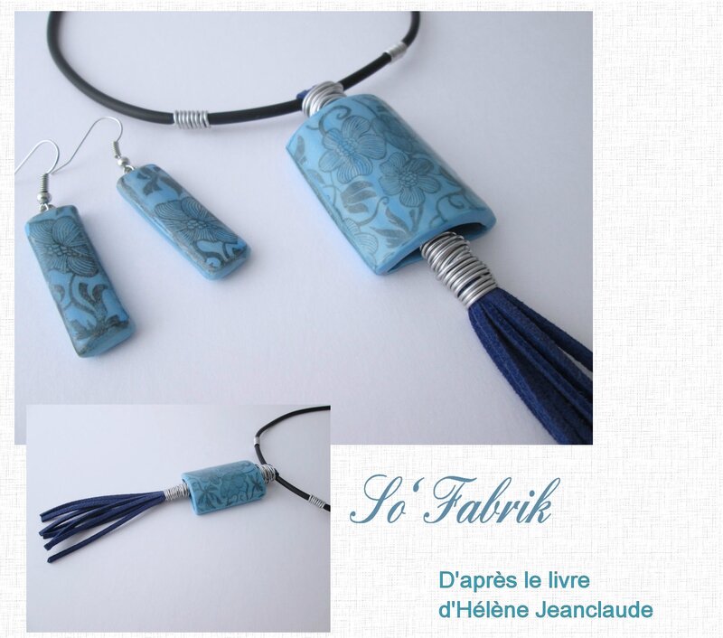 Pendentif Bleu tampon fleuri 2