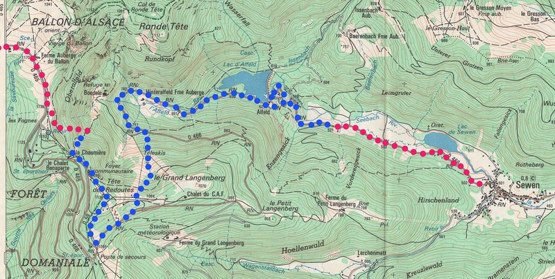 Carte du parcours de la flamme Ballon d'Alsace 1967R