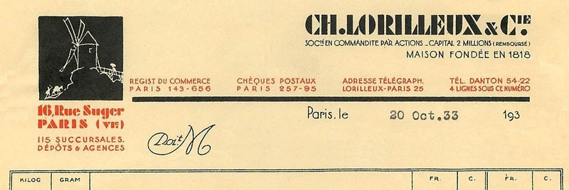 Facture Paris 1933 Ch Lorilleux & Cie R