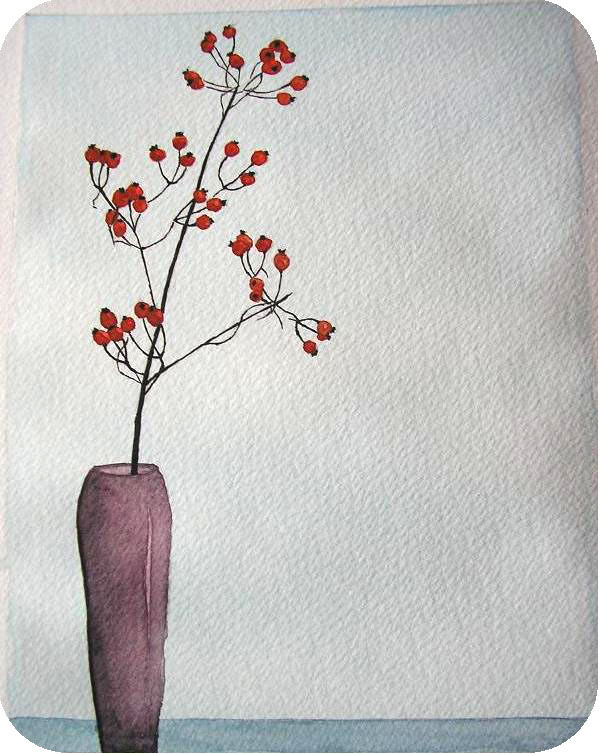 Aquarelle Baies rouges