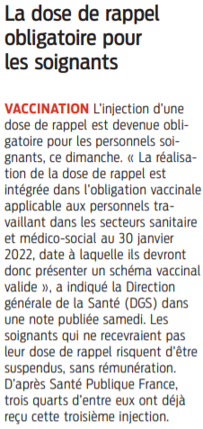 2022 01 31 SO La dose de rappel obligatoire pour les soignants