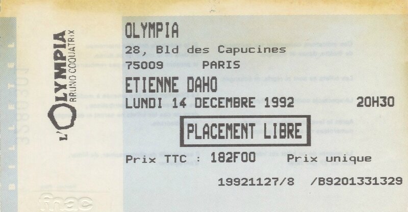 1992 12 Etienne Daho Olympia Billet