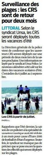 2017 01 21 SO Surveillance des plages les CRS sont de retour pour deux mois