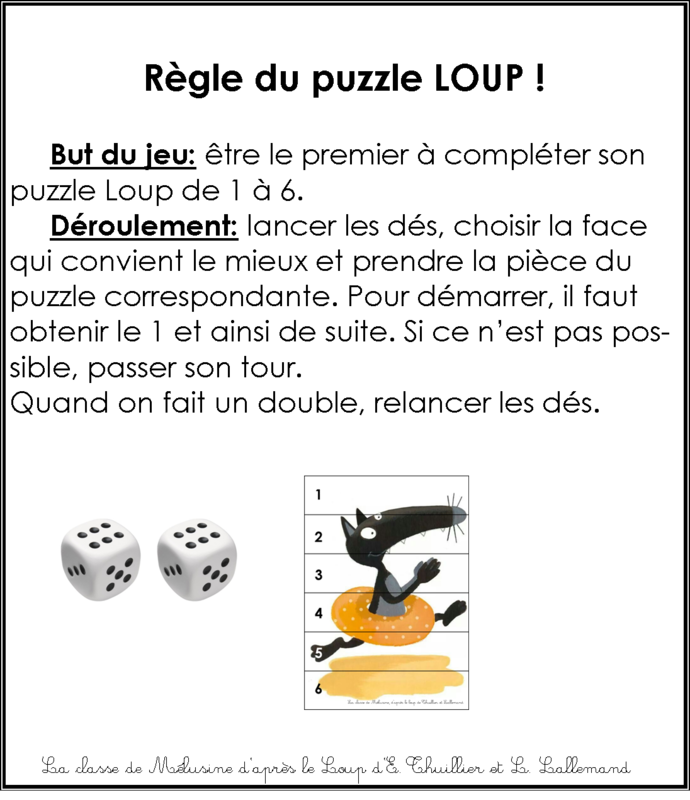 Image règle du jeu puzzle Loup 1 à 6
