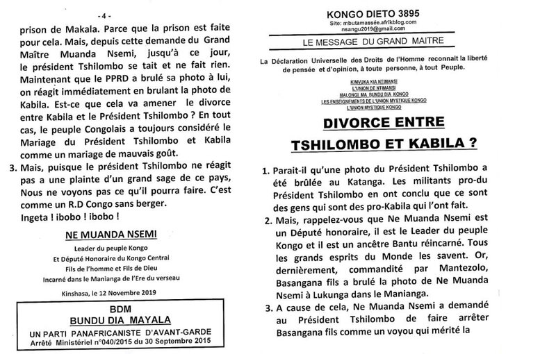 DIVORCE ENTRE TSHILOMBO ET KABILA a