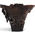 A rhinoceros horn '<b>pine</b>' <b>libation</b> <b>cup</b>, Qing dynasty, 17th - 18th century
