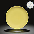 Ming dynasty imperial <b>yellow</b>-<b>glazed</b> dishes sold at Christie's New York, 19 March 2008