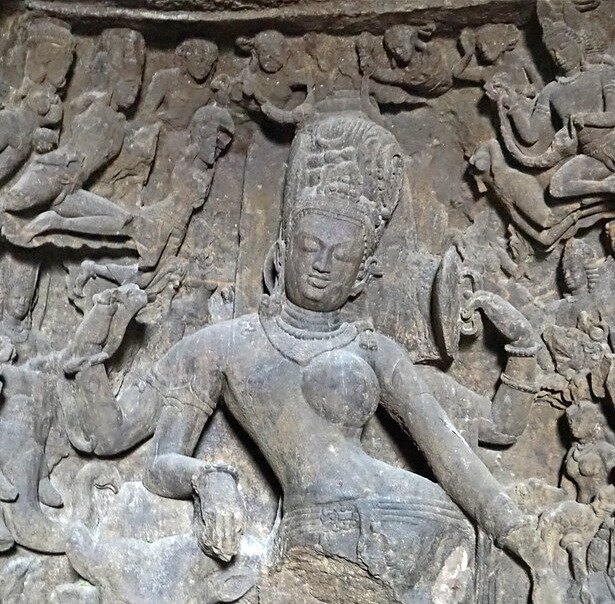 Elephanta, Shiva dansant, moitié mâle moitié femelle, Ardhanarishvara