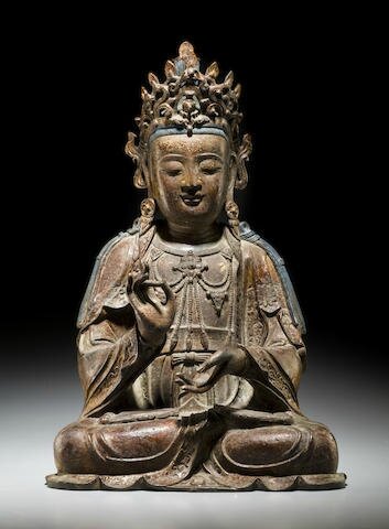 A large gilt lacquered bronze figure of a Bodhisattva, Ming dynasty