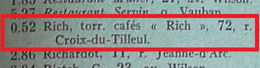 Annuaire 1929 Café torréfié Riche Téléphone