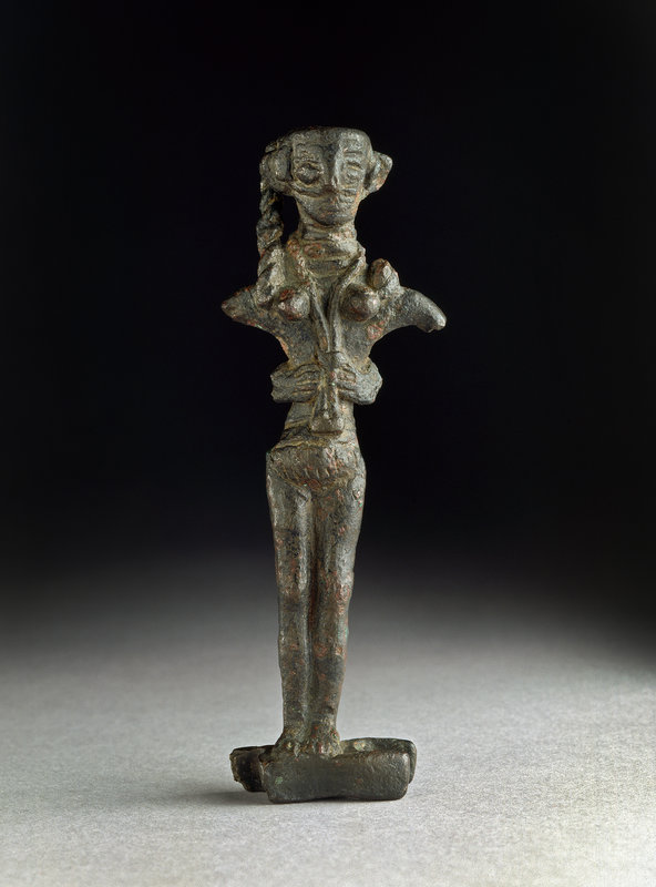 Copper figurine of Astarte standing on an ingot 1200 1100 BCE Cyprus Ashmolean Museum