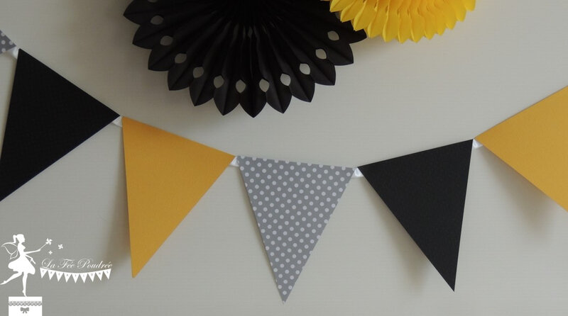 Guirlande fanion déco chambre bébé enfant jaune gris noir