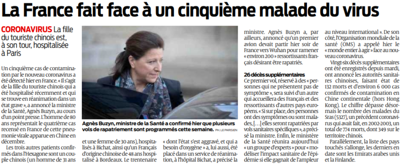 2020 01 30 SO La France fait face à un cinquième malade du virus