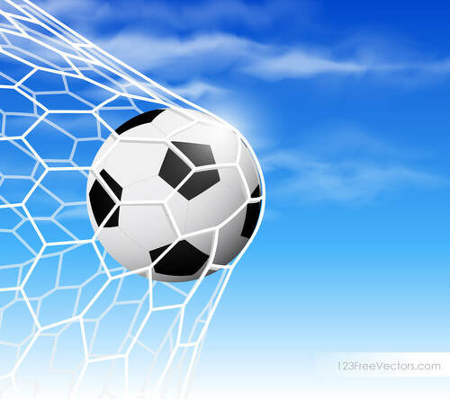1157-soccer-ball-in-goal-net-on-blue-sky-background