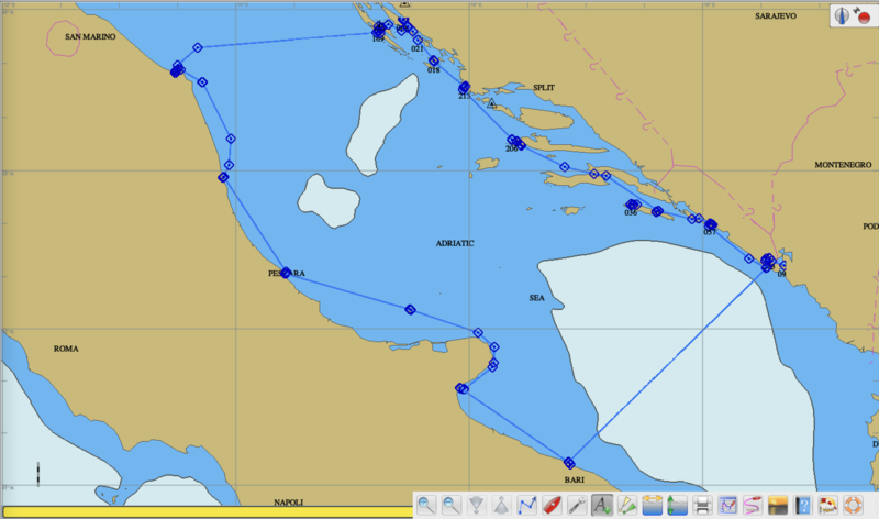 Itinéraire de Biograd à Bari et retour pat le Montenegro (OpenCPN)