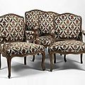 Suite de quatre fauteuils en <b>hêtre</b>, moulurés et sculptés à dossiers plats. Estampillés N. Blanchard. - Époque Louis XV