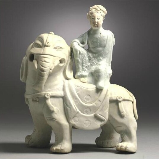 An unusual 'Yingqing' Guanyin seated on an Elephant, Southern Song - Yuan Dynasty