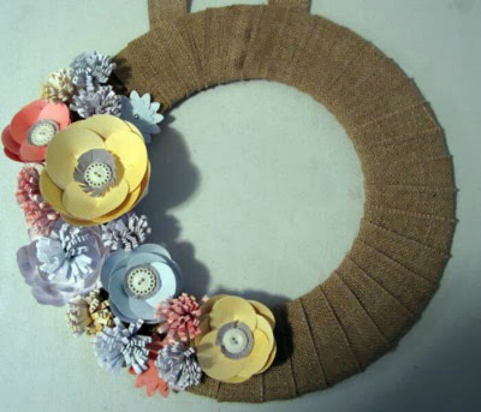 Burlap and blooms simply created wreath
