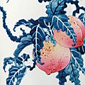 A famille rose blue and white 'Nine peaches' vase, Wang Bu (<b>1898</b>-1968)