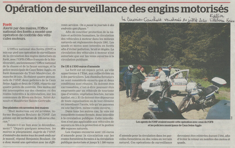 20200710 article Courrier Cauchois engins motorisés forêt du Trait-Maulévrier