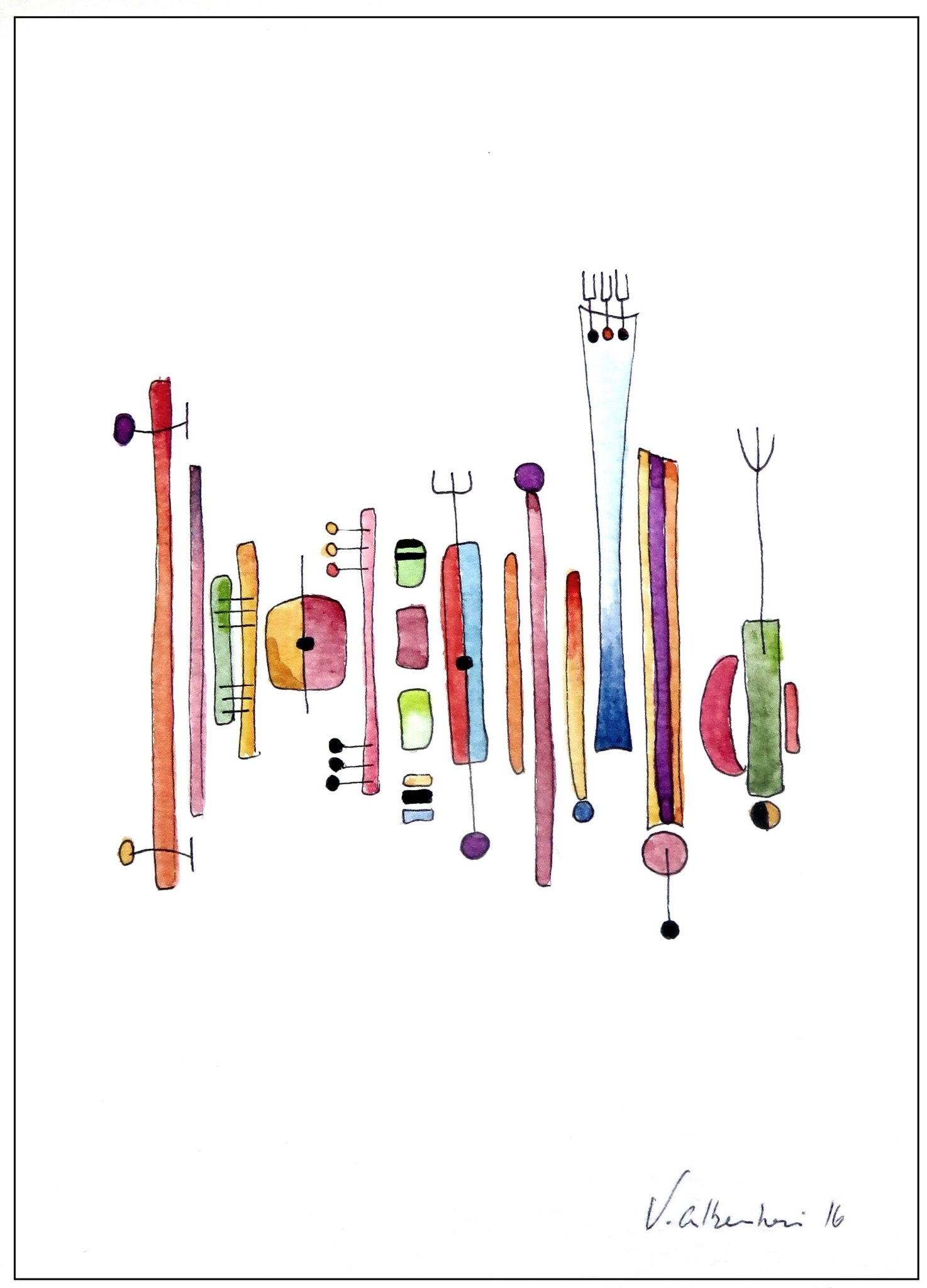 belle aquarelle abstraite couleur valerie albertosi geometrie peiture lignes